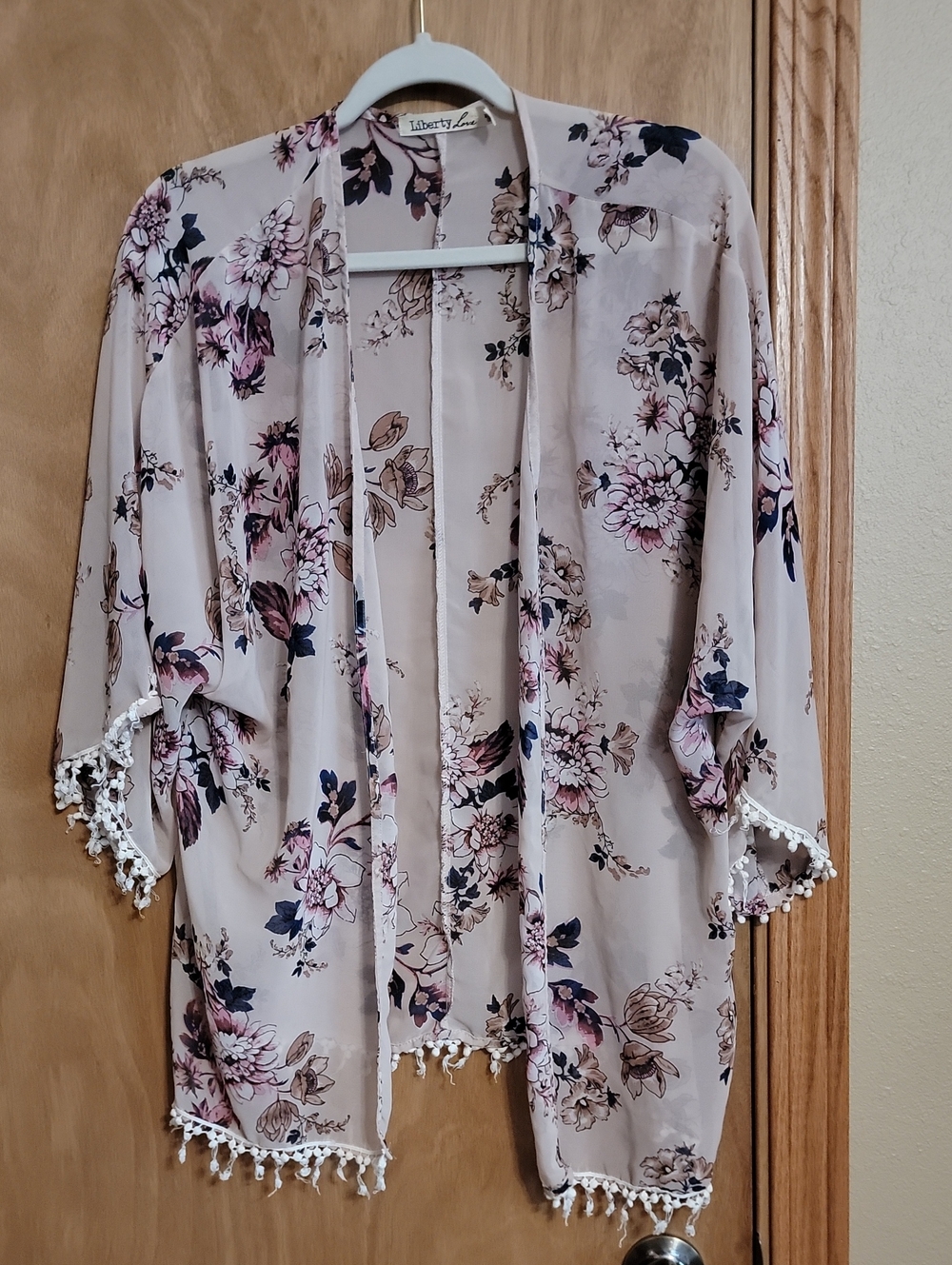 Liberty Love Floral Open-Front Kimono in Blush and Navy